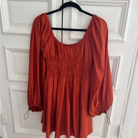 STAUD Vibrant burnt Orange Long Sleeve Dress - Picture 7 of 7